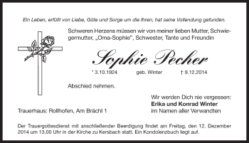 Traueranzeige von Sophie Pecher von Pegnitz-Zeitung